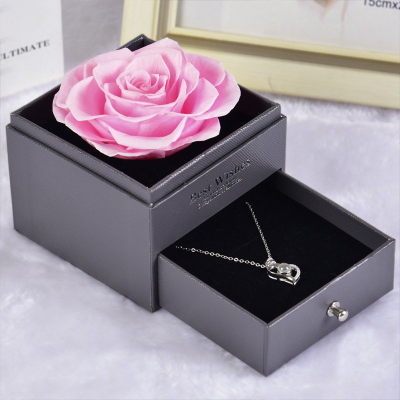Creative New Spray Painting Valentine's Day Mother's Day Rose Eternal Flower Necklace Earrings Ring Jewelry Packaging Gift Box