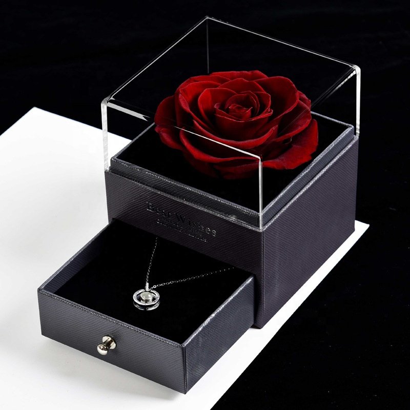 2023 Wholesale Mothers Day Gifts Preserved Roses Flowers Acrylic Jewelry Necklace With Eternal Rose Gifts For Mom Women