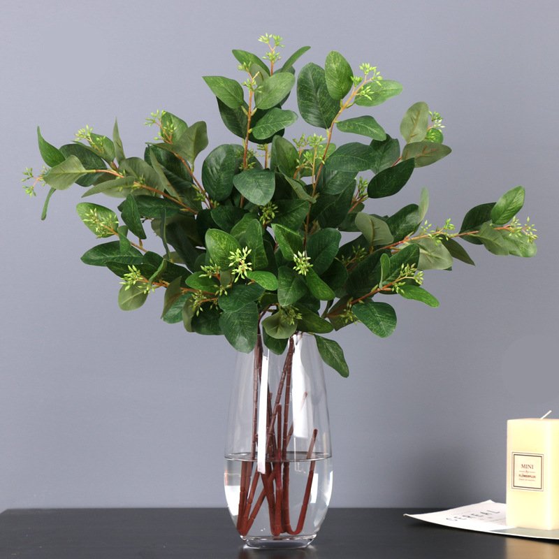 O-X763 Long Stem Eucalyptus Leaves High Quality 3 Forks Artificial Eucalyptus Wholesale for Wedding Home Decorations