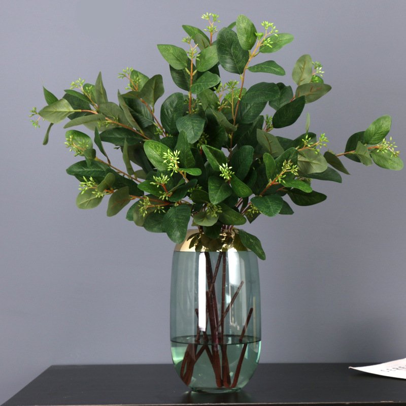 O-X763 Long Stem Eucalyptus Leaves High Quality 3 Forks Artificial Eucalyptus Wholesale for Wedding Home Decorations