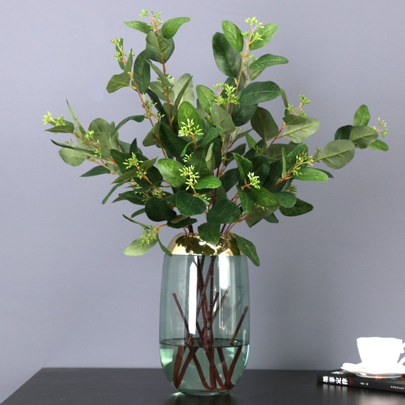 O-X763 Long Stem Eucalyptus Leaves High Quality 3 Forks Artificial Eucalyptus Wholesale for Wedding Home Decorations