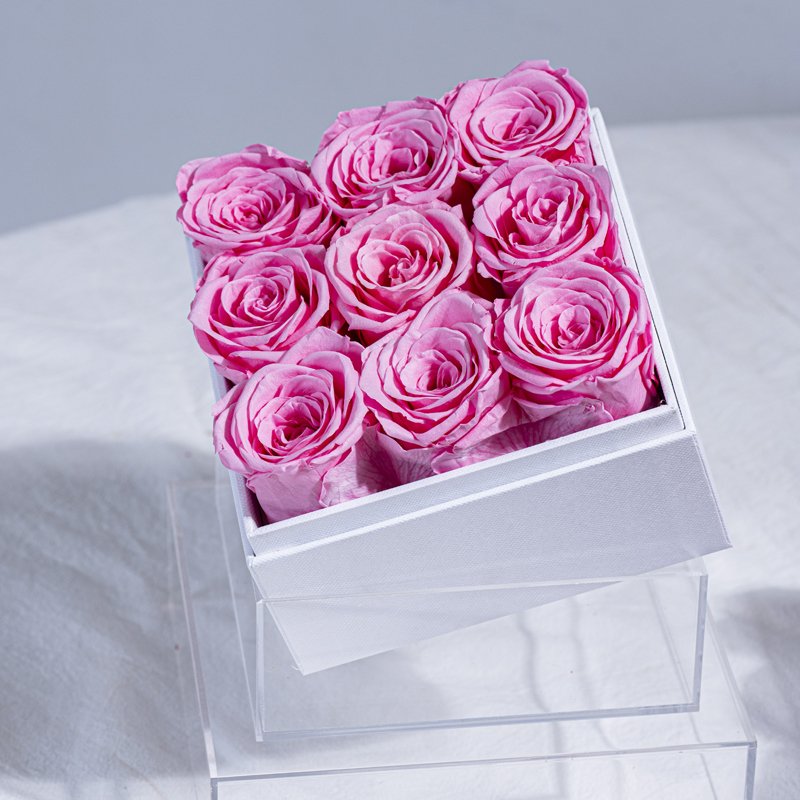 Eternal Rose Square Acrylic Gift Box for Preserved Flowers & Plants 9 roses for love