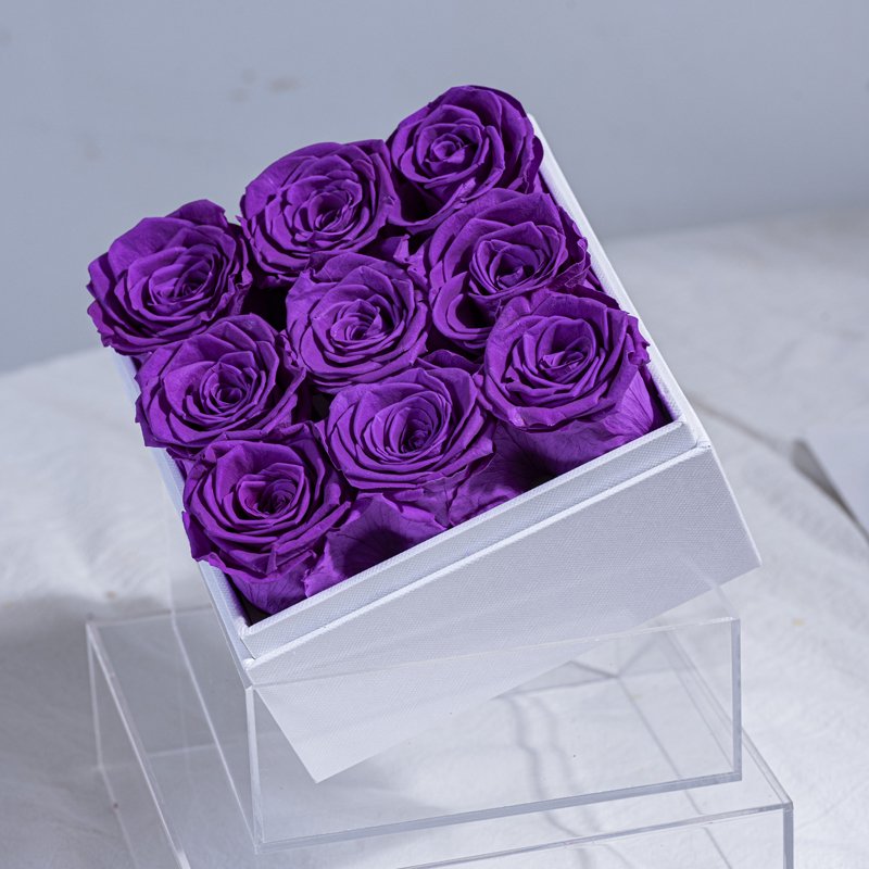 Eternal Rose Square Acrylic Gift Box for Preserved Flowers & Plants 9 roses for love