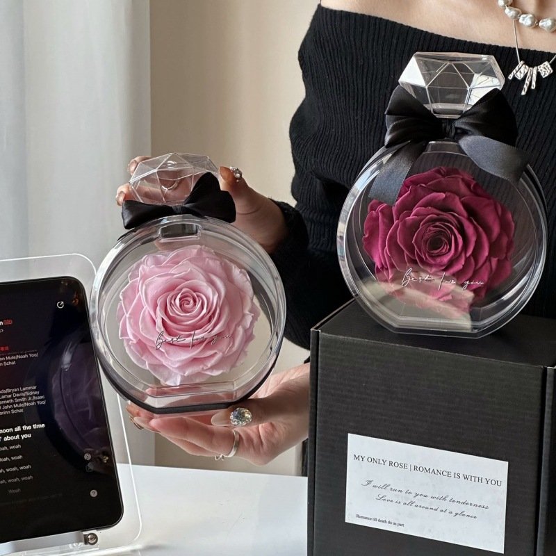 High Quality Mother's Day Gift Handmade Everlasting Forever Rose in Real Freshness Large Square Custom Size Acrylic Box Packed