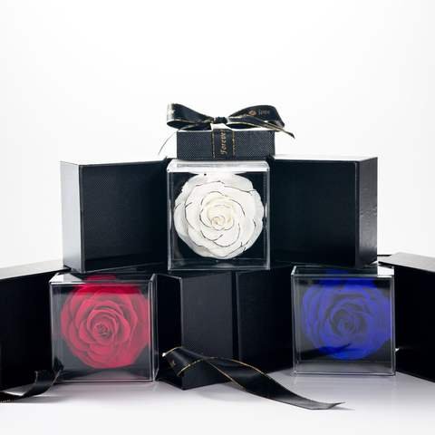 High Quality Mother's Day Gift Handmade Everlasting Forever Rose in Real Freshness Large Square Custom Size Acrylic Box Packed