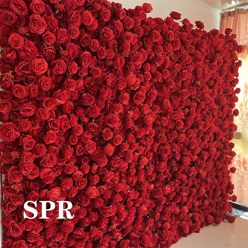 SPR 5D style high quality Red flower wall panel wedding flower backdrop preserved flower wall