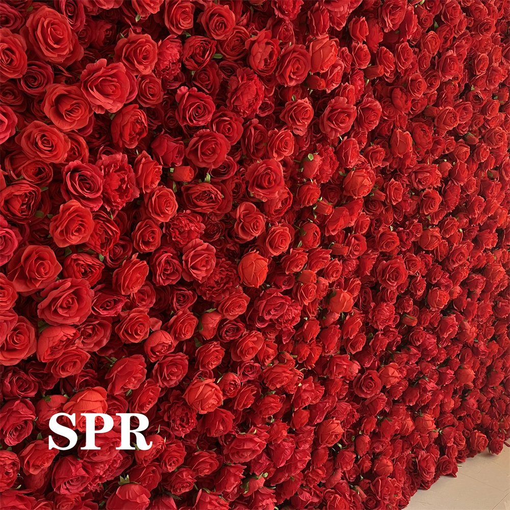 SPR 5D style high quality Red flower wall panel wedding flower backdrop preserved flower wall