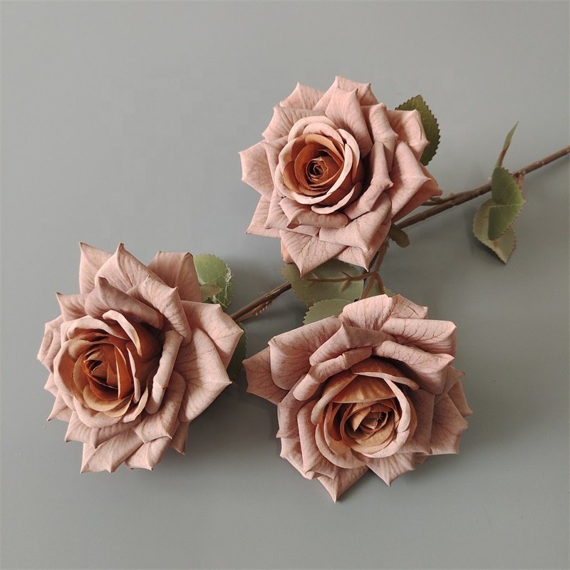 O-X848 Wholesale 3 heads White Roses Artificial flower Long Stem European Silk Roses for Home Wedding Decorations