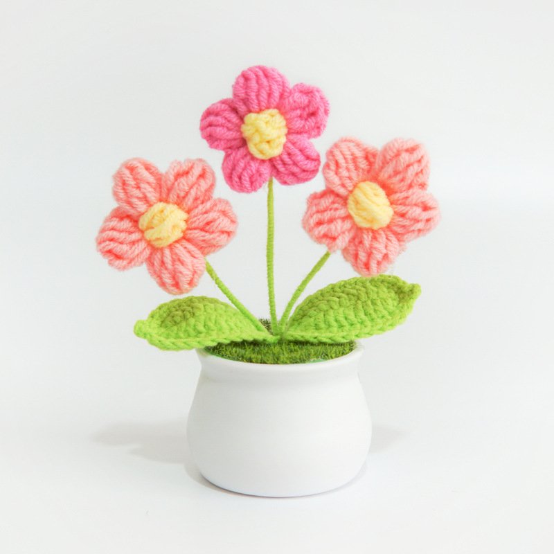 DAMAI High Quality Wool Crochet Flower Pot Handmade Lily Woven Flowers for Home Decor Christmas Gift Teachers' Day Gift