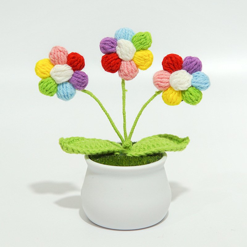 DAMAI High Quality Wool Crochet Flower Pot Handmade Lily Woven Flowers for Home Decor Christmas Gift Teachers' Day Gift