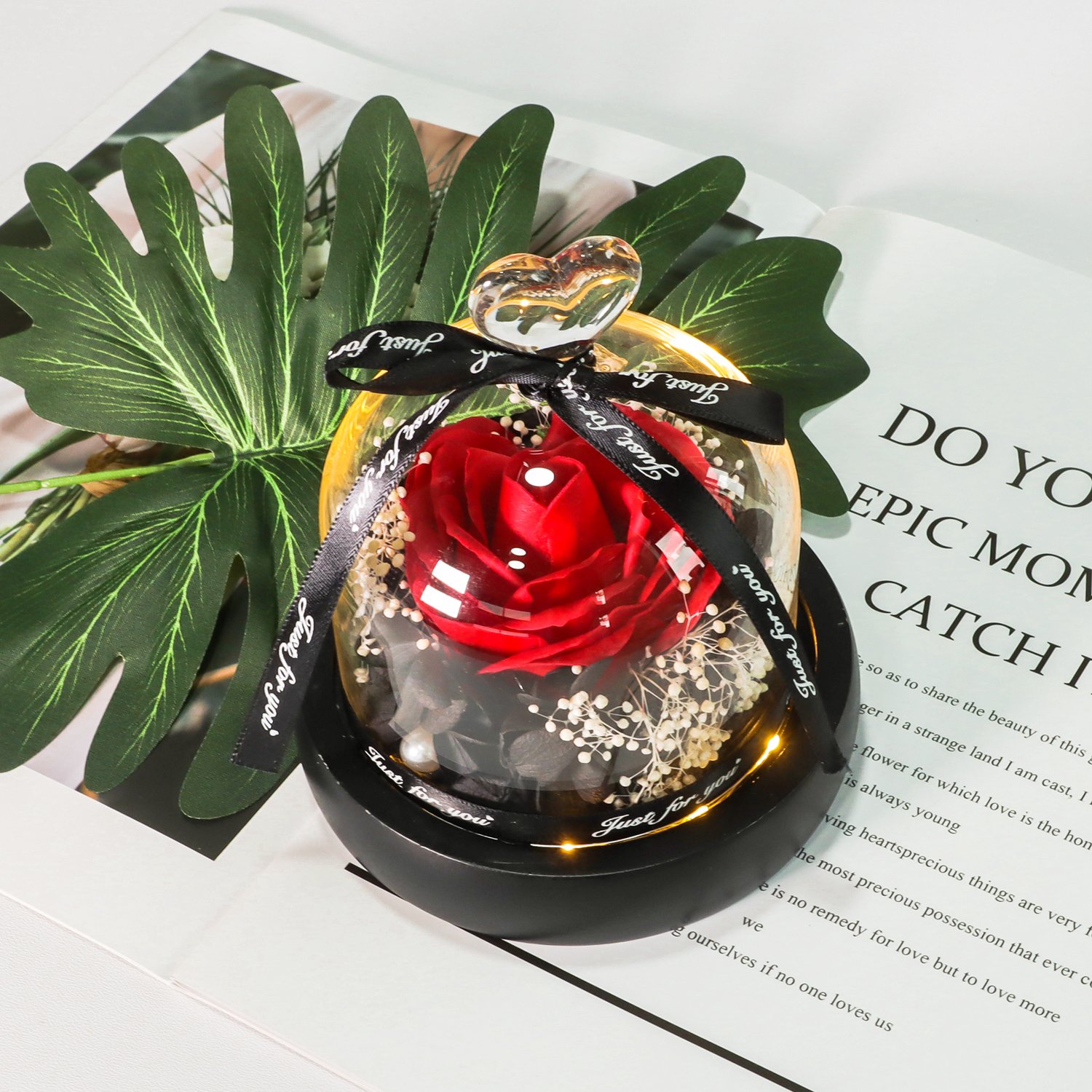 Christmas Valentines Day Gift Preserved Flowers Forever Soap Rose Eternal Preserved Roses in Glass Dome Gifts for Mom Women