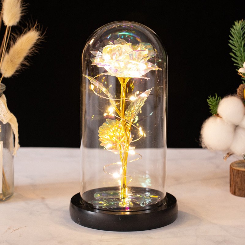 Love Mother's Valentine's Day Gift For Women Christmas Plastic Eternal Galaxy Rose Forever Rose In Glass Dome With Led Lights