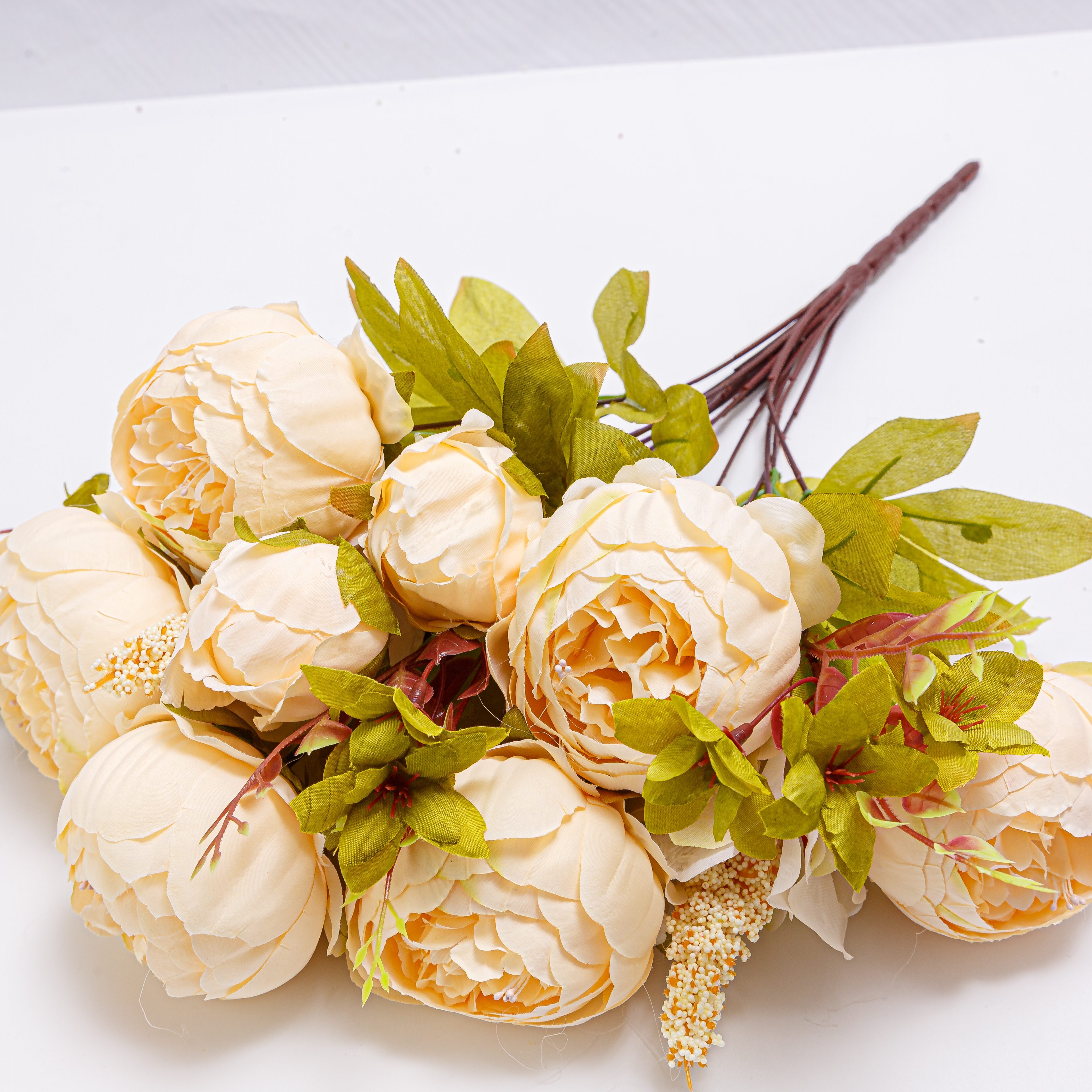 50cm Blue Silk Peony Artificial Flowers Bouquet13 Big Head Fake Flowers for Home Indoor Wedding Decoration
