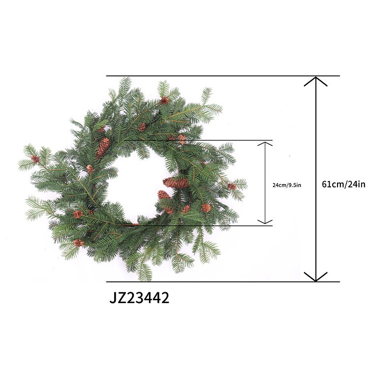 61cm Christmas Hemlock Pine Cone Ring Preserved Artificial Christmas Wreath Wall Table Decoration for Festive Season