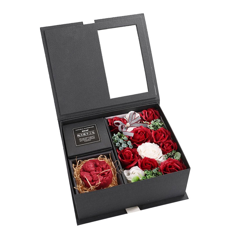 Natural Handmade Soap Rose Flower And Cupid Carved Soap Storage Display Flower Gift Box For Valentine's Day Anniversary Birthday