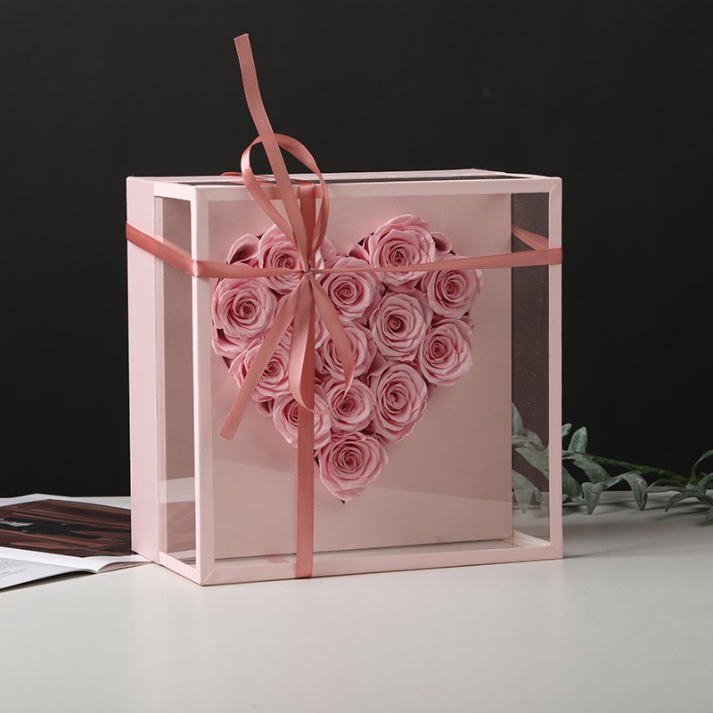 Mothers Day Gift wholesale heart shape everlasting Infinity forever preserved eternal rose in acrylic box flowers