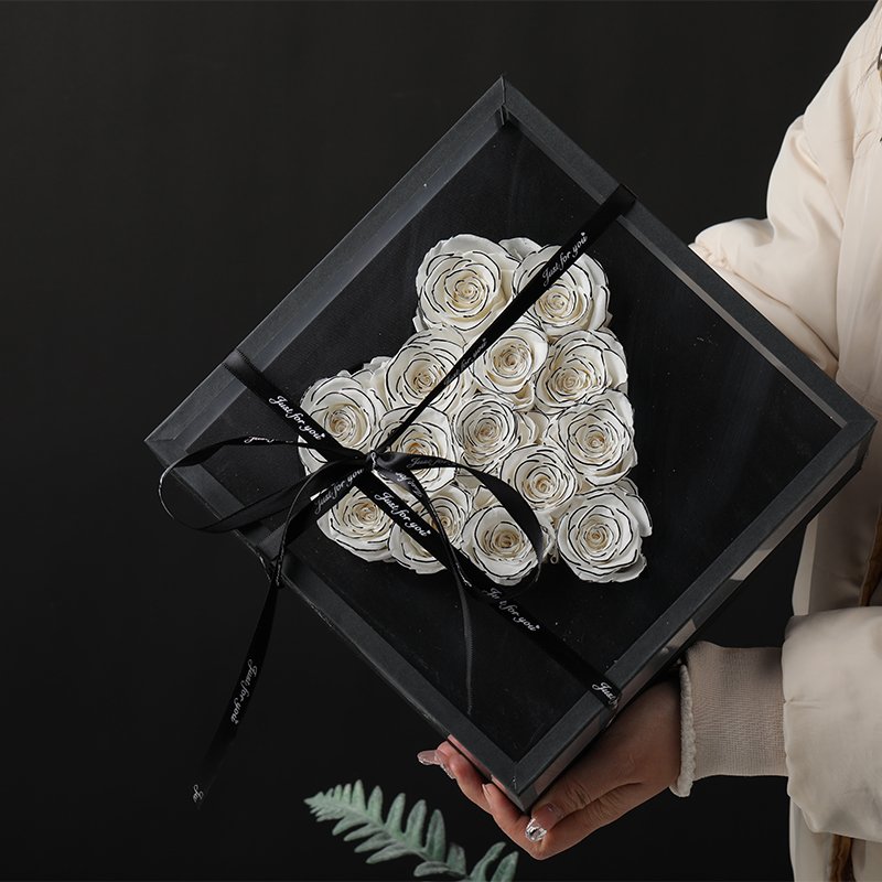 Mothers Day Gift wholesale heart shape everlasting Infinity forever preserved eternal rose in acrylic box flowers
