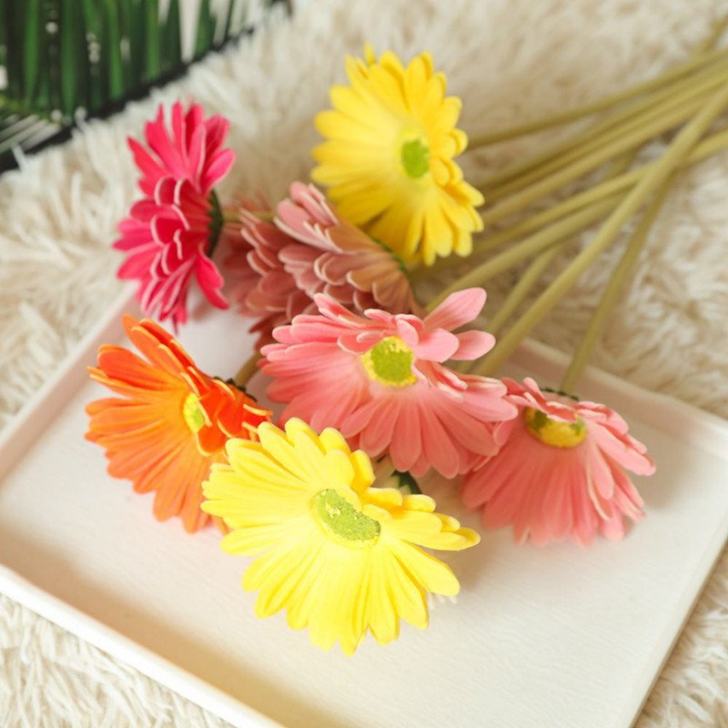 Multicolor Artificial Daisy Flower PU Gerbera Flower for Wedding Party Home Kitchen Decor Floral Arrangements