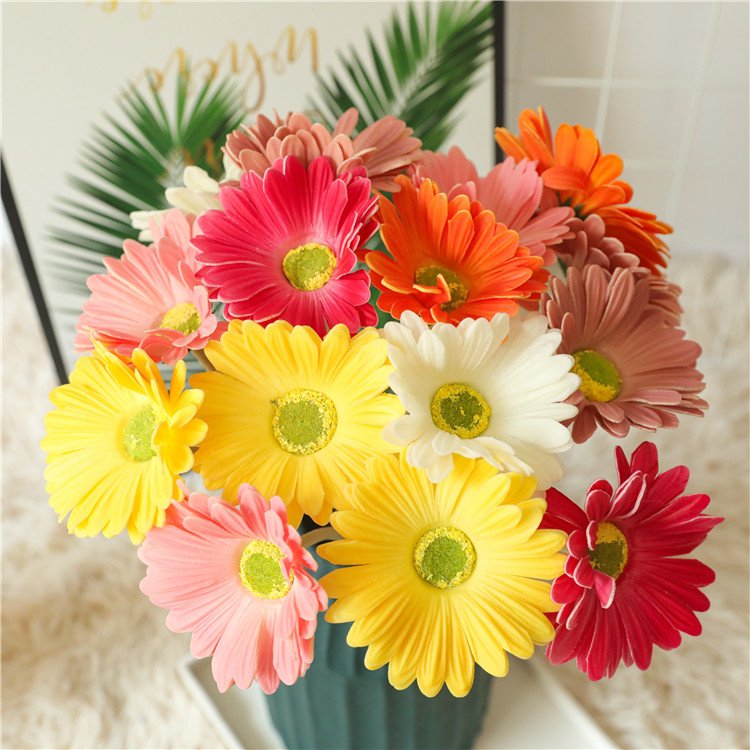 Multicolor Artificial Daisy Flower PU Gerbera Flower for Wedding Party Home Kitchen Decor Floral Arrangements