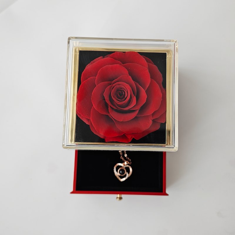 Exquisite design Valentine'S Day Preserved Flower Top Acrylic Necklace Ring Jewelry Gift Box With drawer