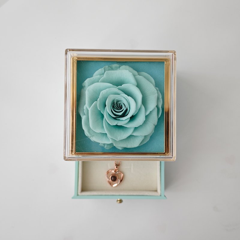 Exquisite design Valentine'S Day Preserved Flower Top Acrylic Necklace Ring Jewelry Gift Box With drawer
