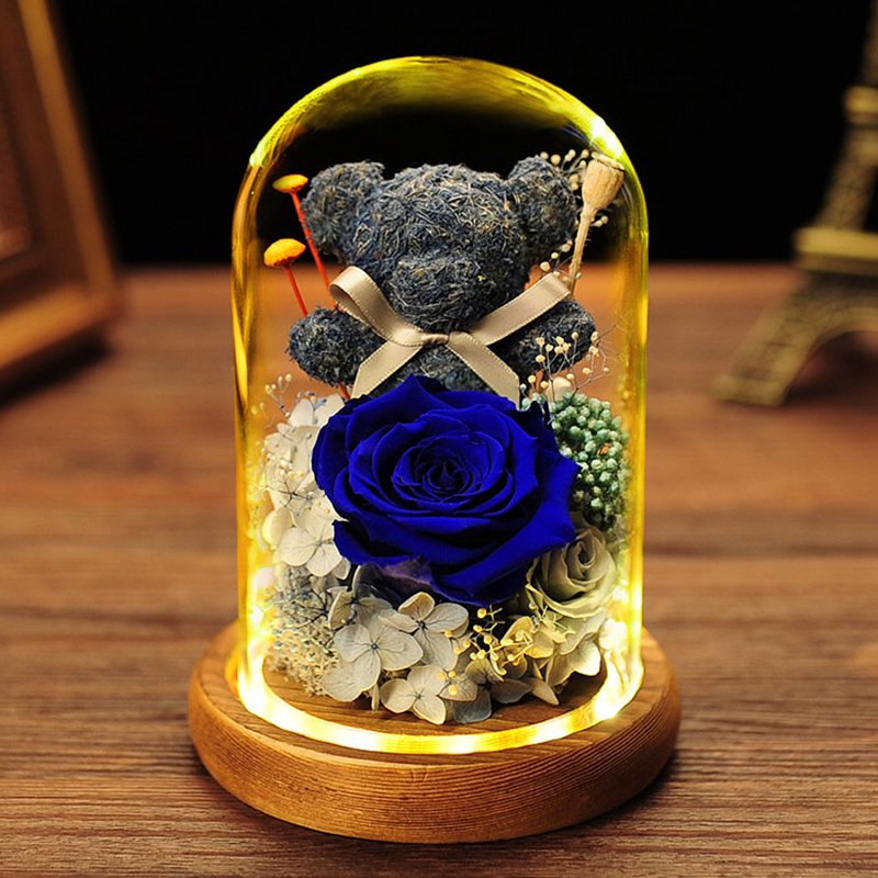 Gift Box Moss Bear Rose Dried Flower Bouquet Creative mothers Gifts Glass Cover Eternal Flower preservatives flower