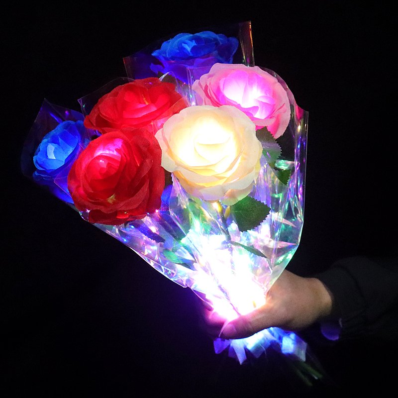 Colorful Artificial Flower Rose Artificial Rose Flowers With Led Light For Wedding Bride Bouquet Party Decor