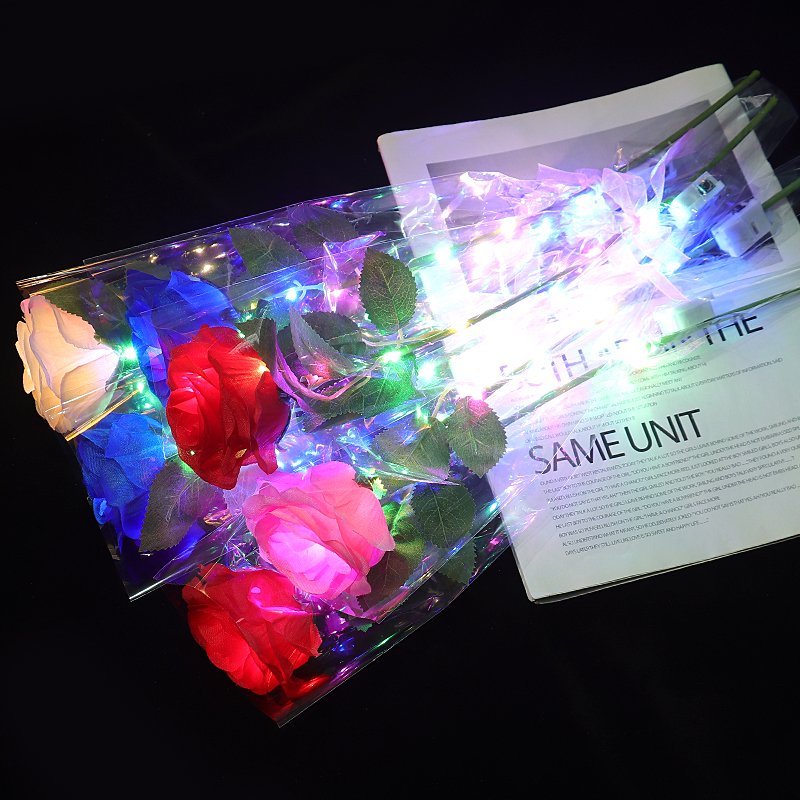 Colorful Artificial Flower Rose Artificial Rose Flowers With Led Light For Wedding Bride Bouquet Party Decor