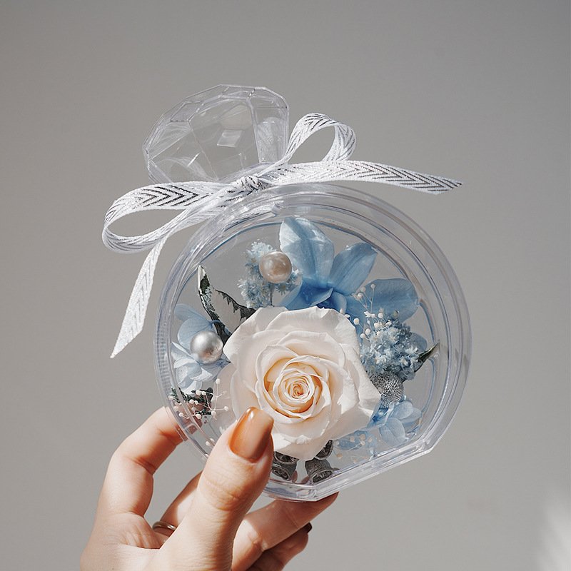 wholesale preserved rose flower gifts box perfume bottle material to make eternal flowers acrylic eternal flower