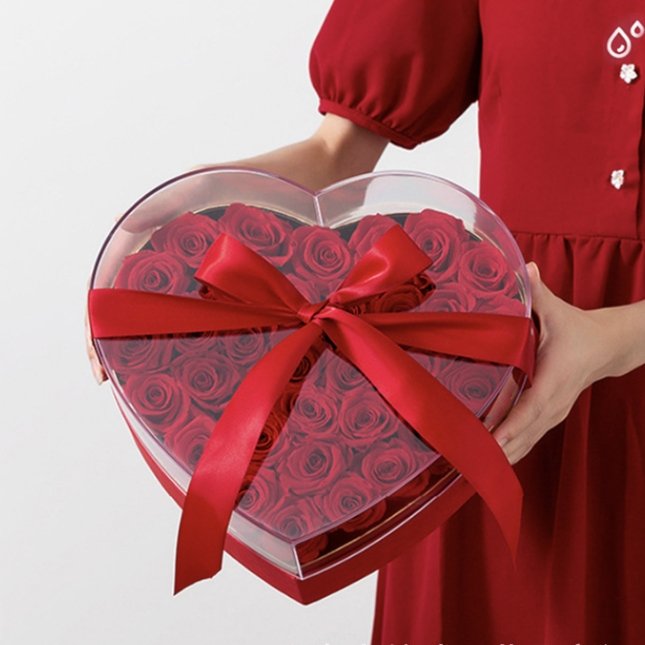 New Arrival Acrylic Box Preserved Flower Heart Shaped Flower Box with Lid Valentines day gift Mother's Day RoseBox Gift Box