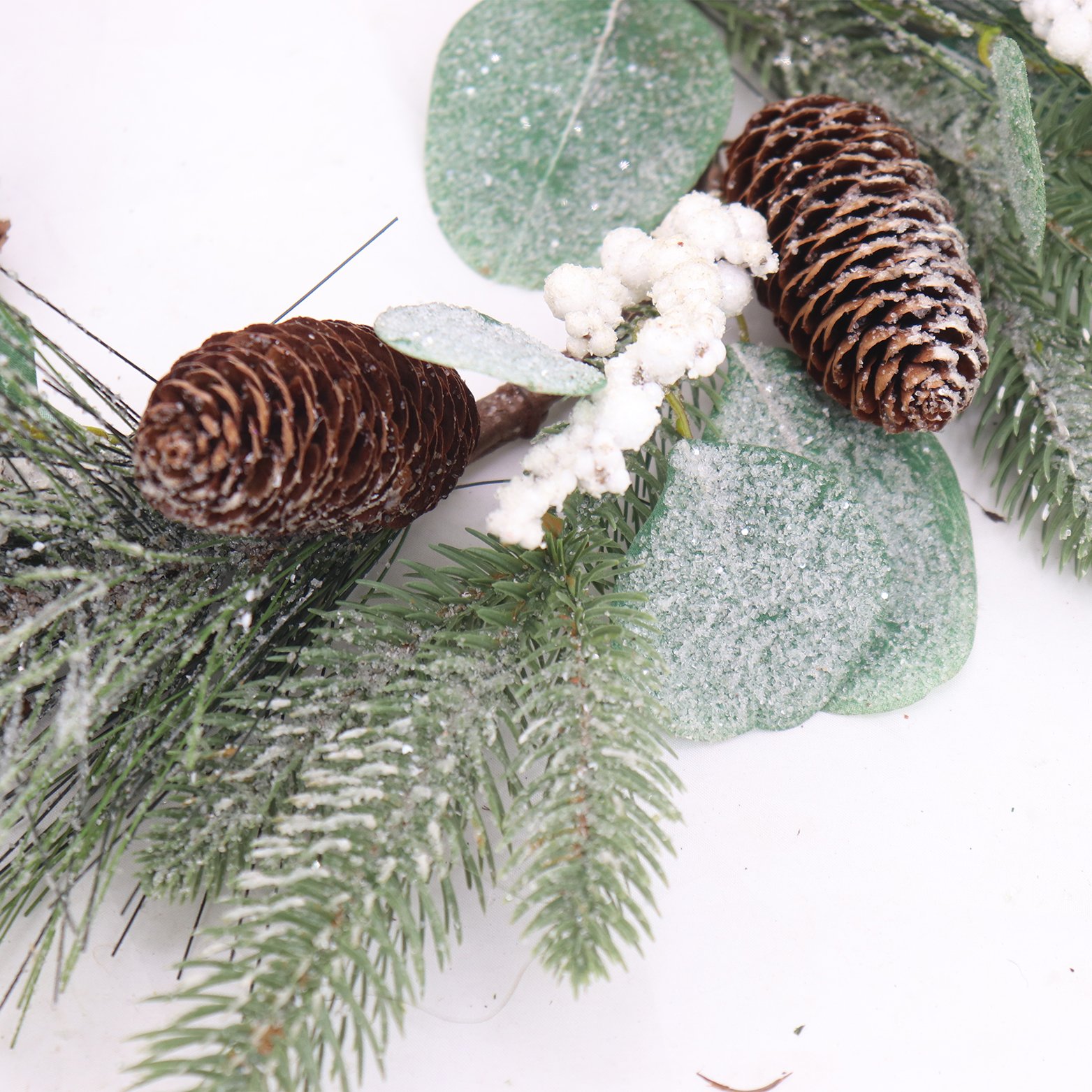17cm Inner Diameter Pine Fir Frost Candle Ring Preserved Artificial Flowers Christmas Wreath Decoration for Party & Holidays