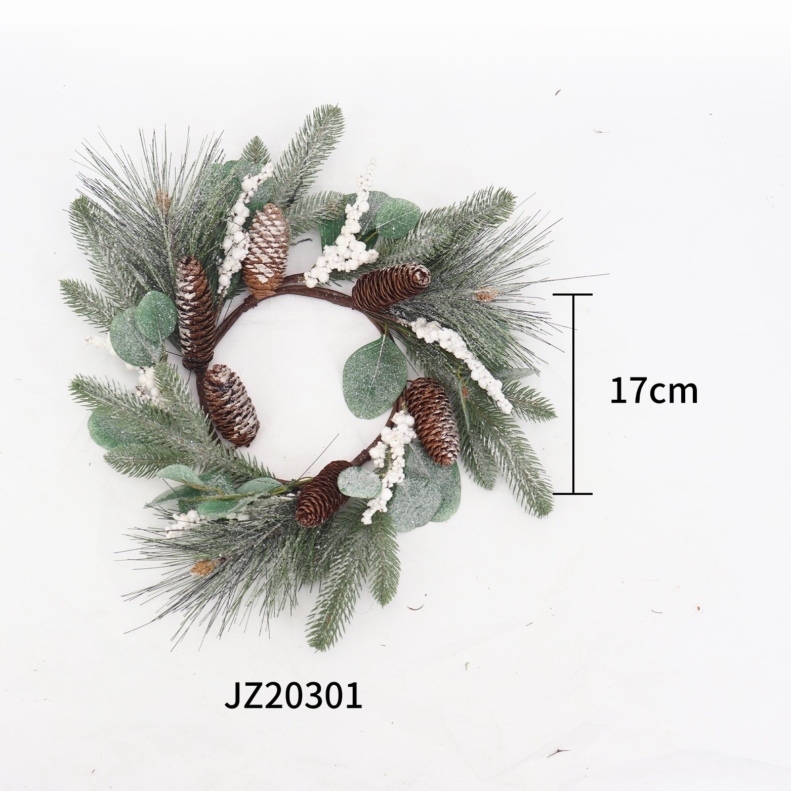 17cm Inner Diameter Pine Fir Frost Candle Ring Preserved Artificial Flowers Christmas Wreath Decoration for Party & Holidays