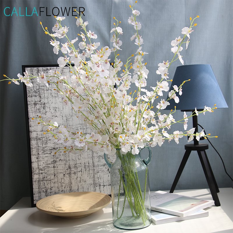 MW06731 Cheap Artificial Flower Multiple Colors Artifical Silk Orchid Fabric Butterfly Single Stem With 5 Branch For Party Deco
