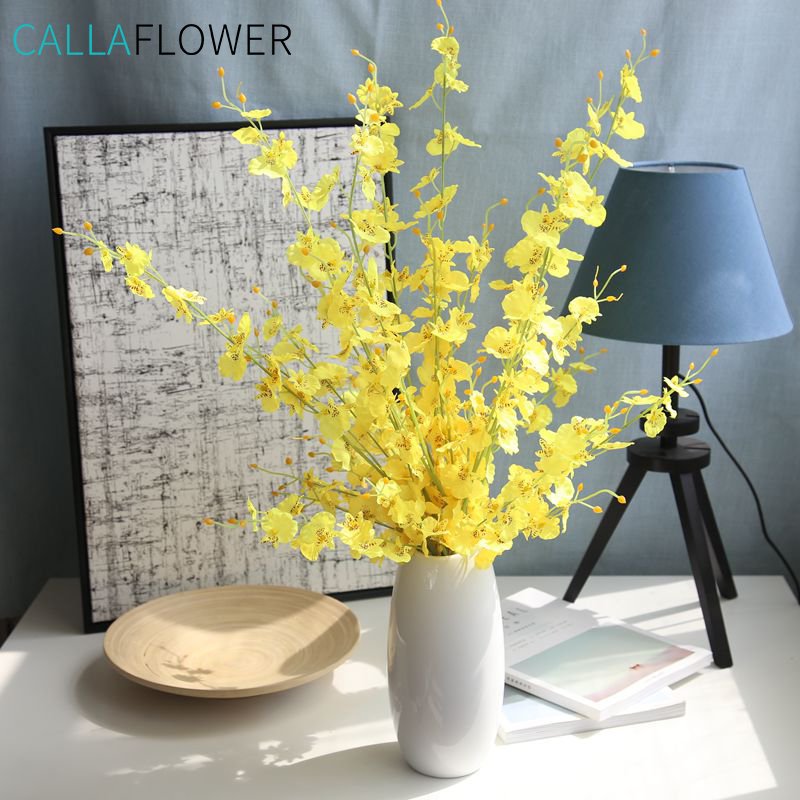 MW06731 Cheap Artificial Flower Multiple Colors Artifical Silk Orchid Fabric Butterfly Single Stem With 5 Branch For Party Deco