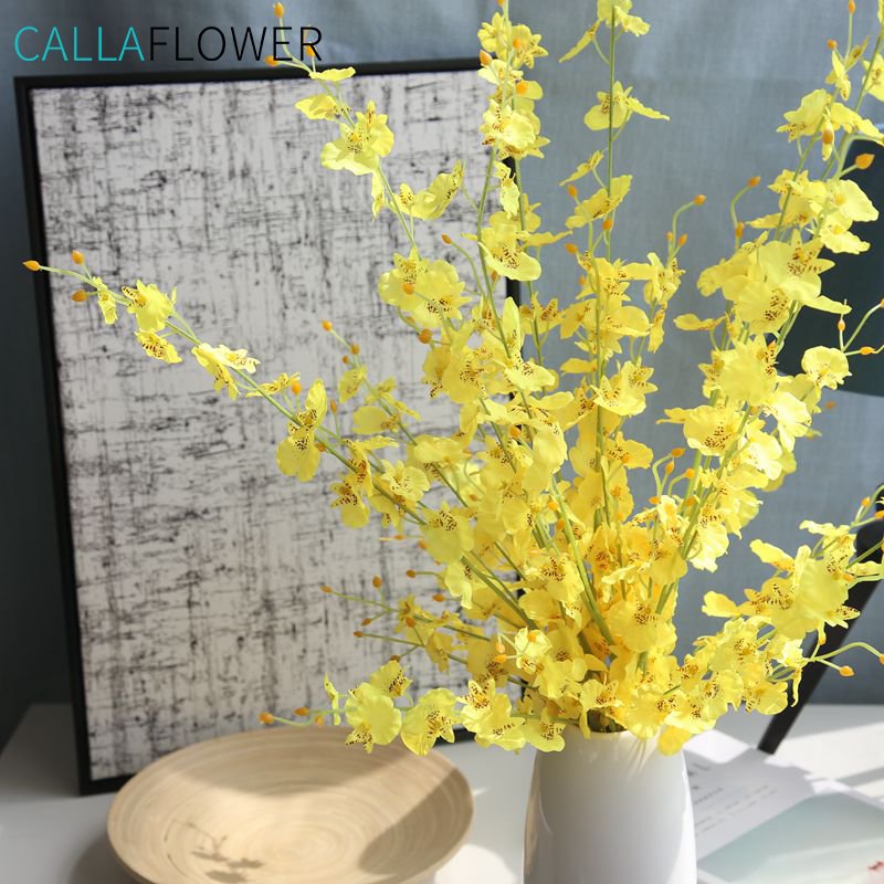 MW06731 Cheap Artificial Flower Multiple Colors Artifical Silk Orchid Fabric Butterfly Single Stem With 5 Branch For Party Deco