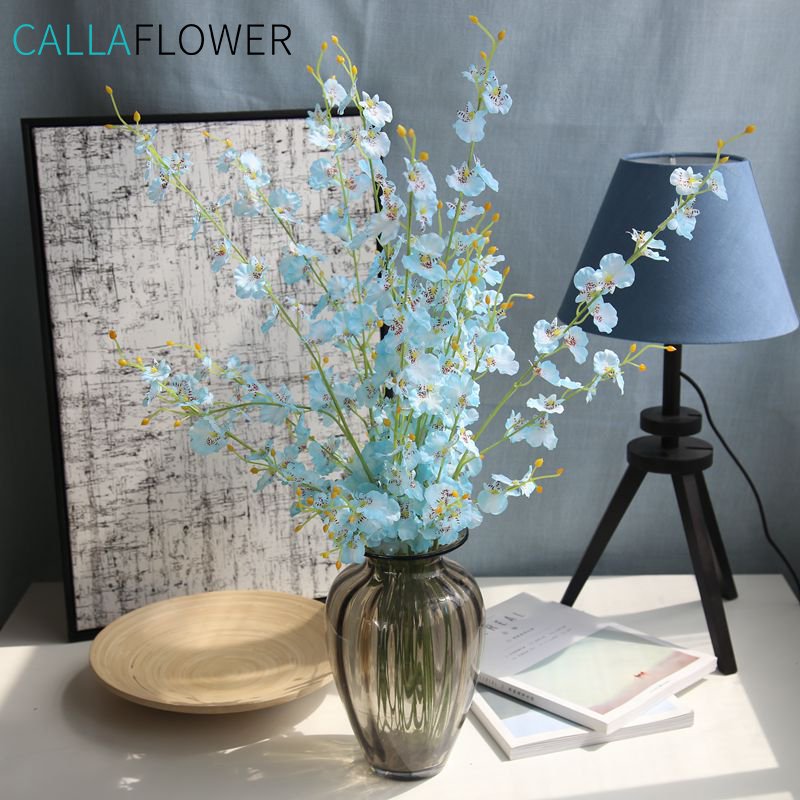 MW06731 Cheap Artificial Flower Multiple Colors Artifical Silk Orchid Fabric Butterfly Single Stem With 5 Branch For Party Deco