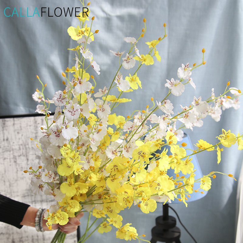 MW06731 Cheap Artificial Flower Multiple Colors Artifical Silk Orchid Fabric Butterfly Single Stem With 5 Branch For Party Deco
