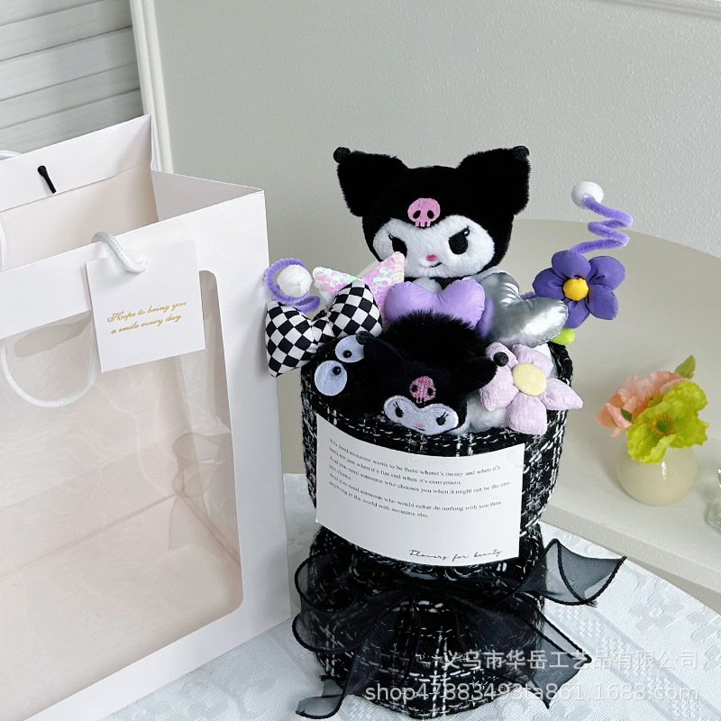 Wholesale New Kawaii Sanrios Flowers Bouquet Plush Keychain Anime Doll Kuromi Cinnamon Pendant Mini Claw Machine Toys