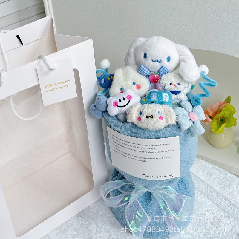 Wholesale New Kawaii Sanrios Flowers Bouquet Plush Keychain Anime Doll Kuromi Cinnamon Pendant Mini Claw Machine Toys