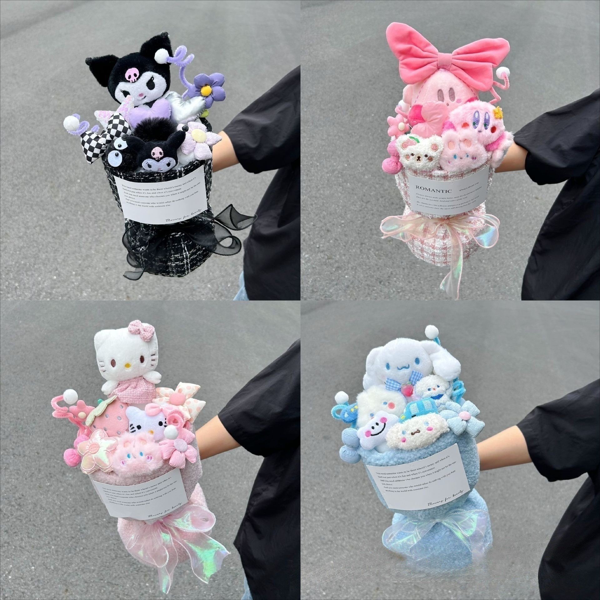 Wholesale New Kawaii Sanrios Flowers Bouquet Plush Keychain Anime Doll Kuromi Cinnamon Pendant Mini Claw Machine Toys