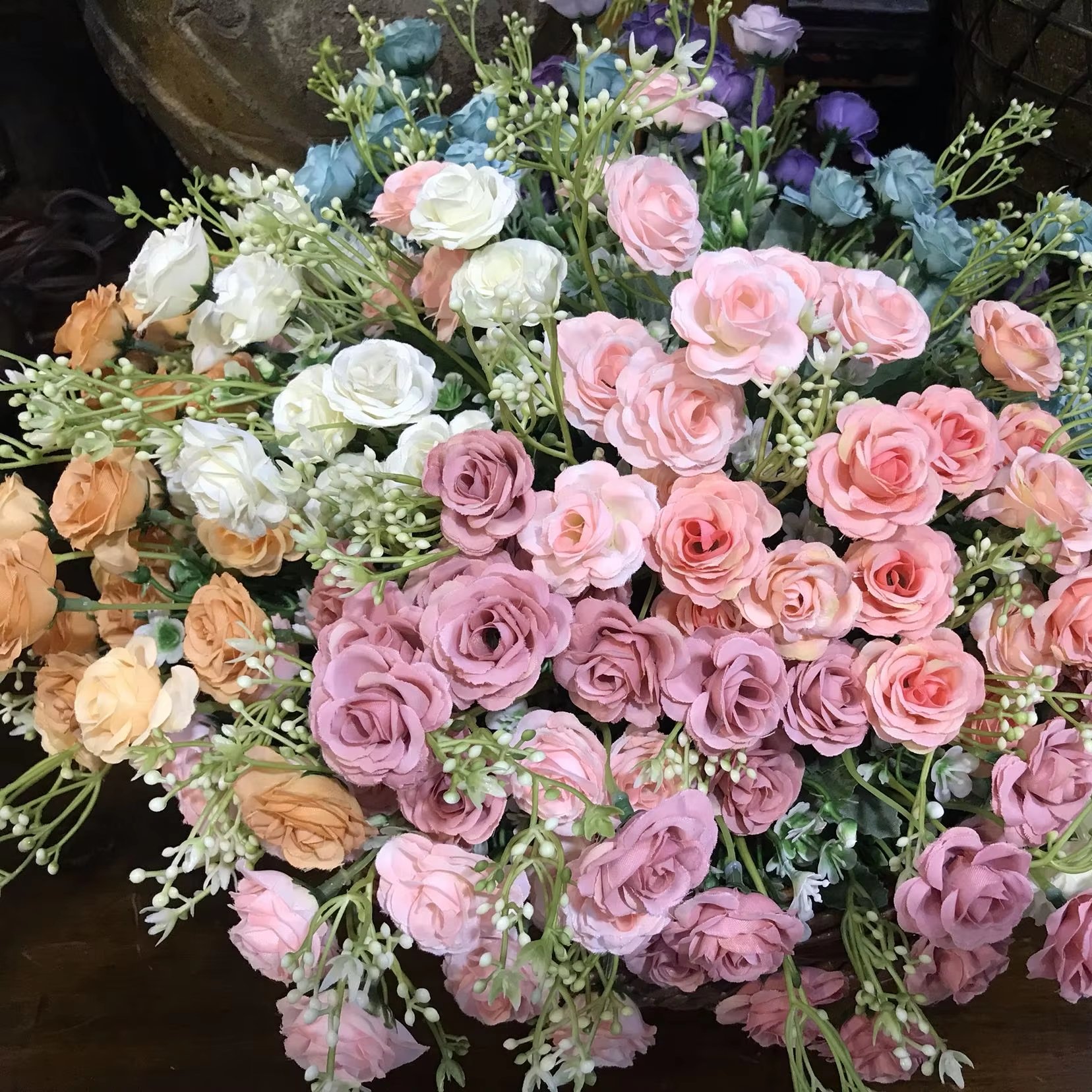 30CM Faux Decorative Preserved Flower Arrangement Christmas Artificial Rose Flowers Realistic Silk Eternal Roses