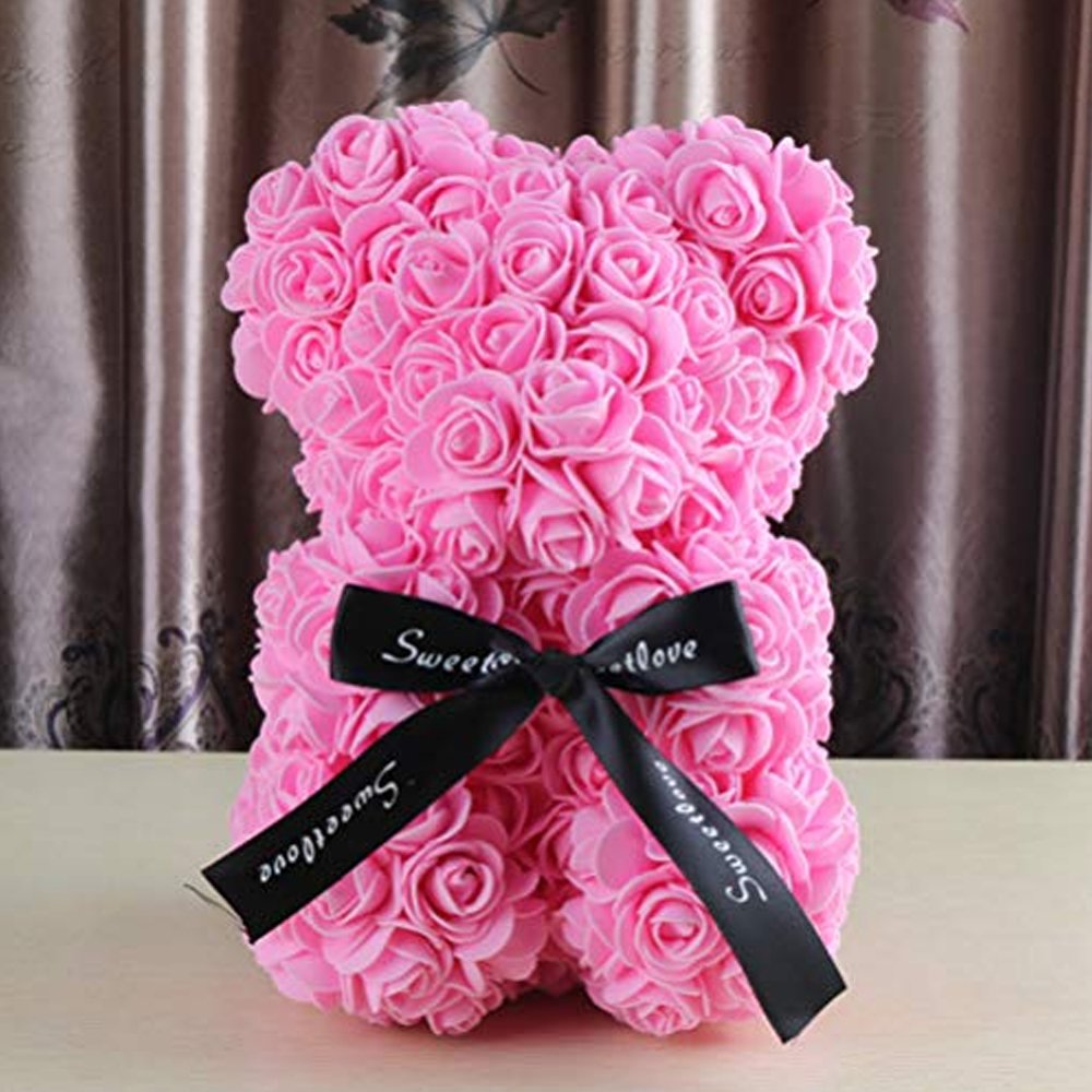 Best Quality Pink Rose Teddy Bear 25cm Beautiful Heart Rose Bear For Anniversary Gifts