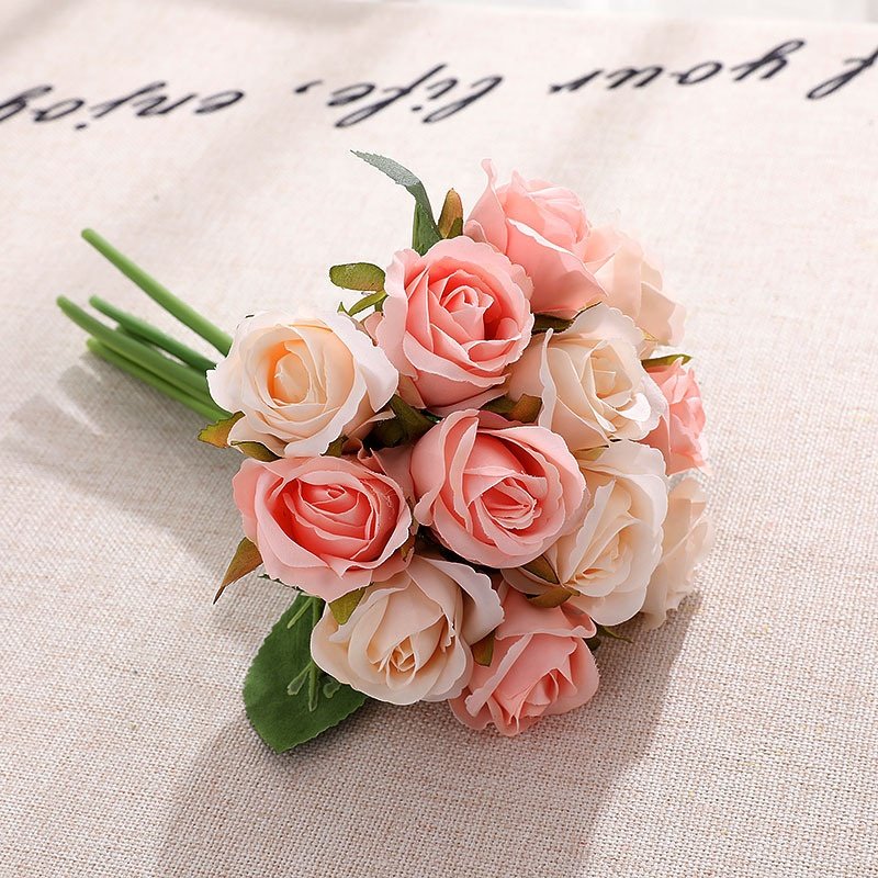 Factory ted bakerblushing bouquet 12 head real touch silk eternal plastic rose artificial flowers rose wedding decoration decor