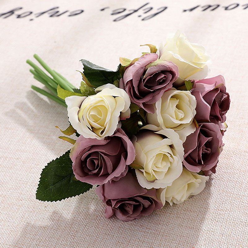 Factory ted bakerblushing bouquet 12 head real touch silk eternal plastic rose artificial flowers rose wedding decoration decor
