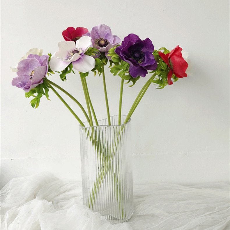 T095 Top Sale Real Touch Moisturizing Anemone Artificial Flower Restaurant Arrangement Decoration Photography Props Wedding