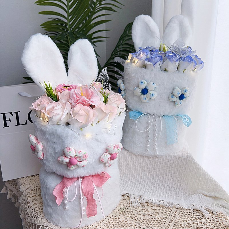 2024 New Rabbit Ear Knitted Flower Graduation Season Gift Valentine's Day Gift Plush Toy