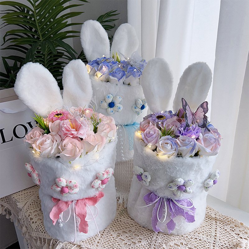 2024 New Rabbit Ear Knitted Flower Graduation Season Gift Valentine's Day Gift Plush Toy