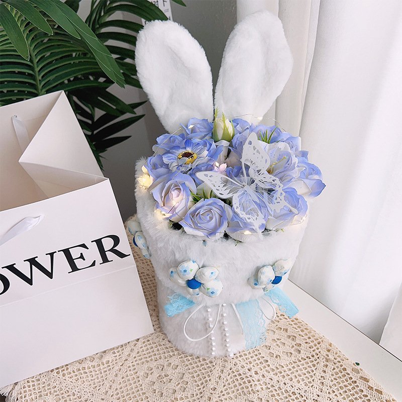 2024 New Rabbit Ear Knitted Flower Graduation Season Gift Valentine's Day Gift Plush Toy