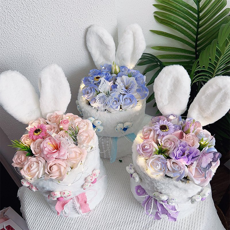 2024 New Rabbit Ear Knitted Flower Graduation Season Gift Valentine's Day Gift Plush Toy