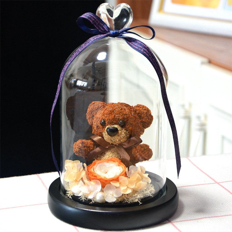 BLH New Handmade Preserved Rose Bear In Glass Dome Eternal Rose Flowers Teddy Bear Valentine's Day Gift Wedding Decoration for Valentines Day